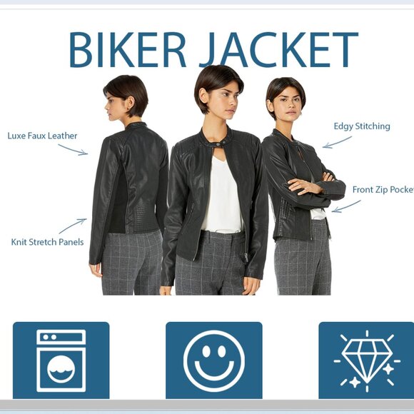 Sebby Collection Women's Faux Leather Jacket with Moto Details Front Zip Size XL - Picture 16 of 16